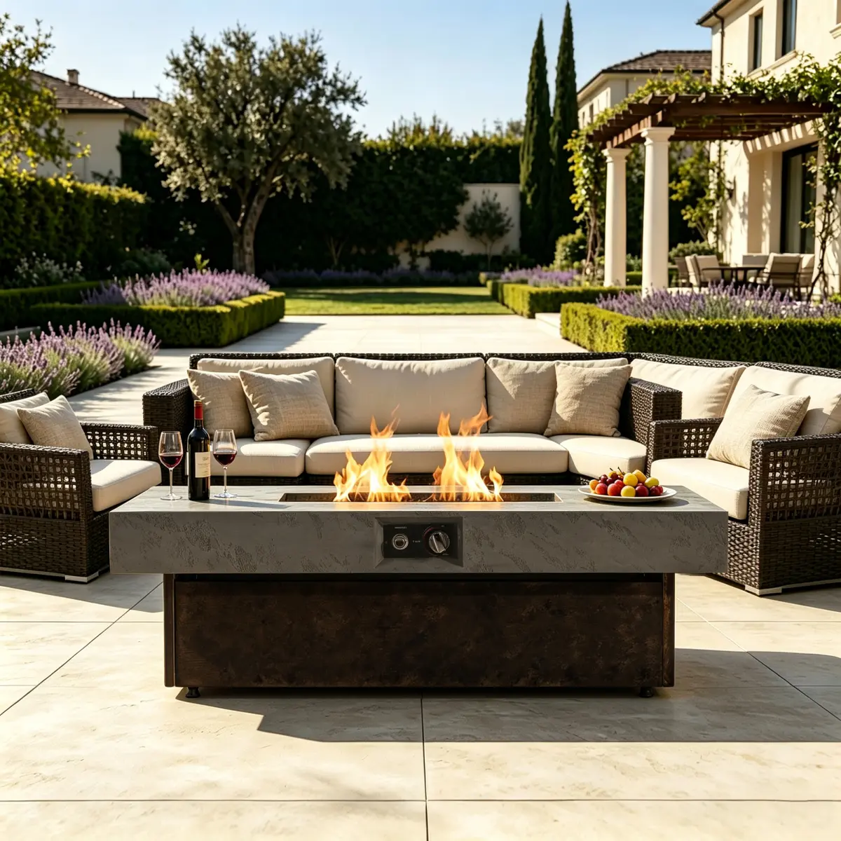 48'' Outdoor Fire Pit Table, Smokeless Propane Firepit Table with Convertible Coffee Table Design, 50000 BTU Rectangle Patio Fireplaces with Dual Height Adjustable for Backyard Deck, Brown