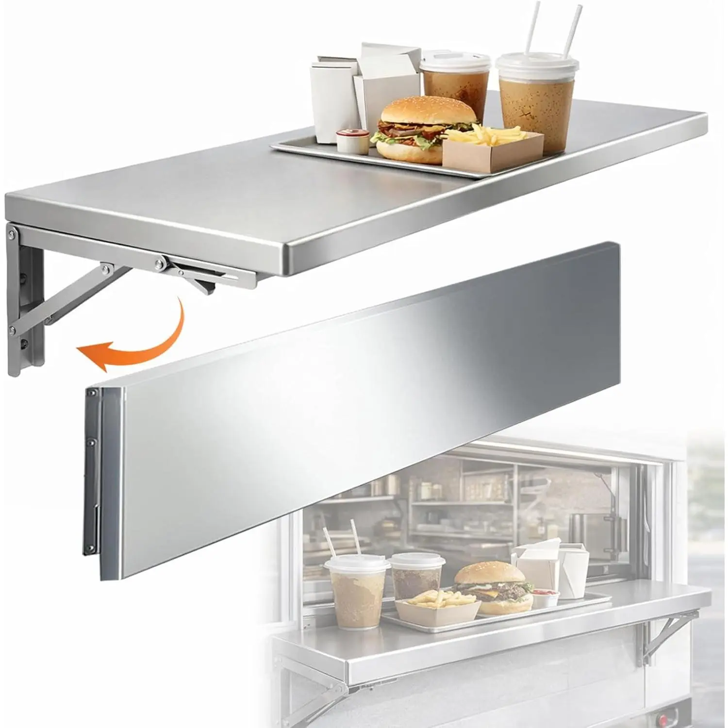 Folding Concession Shelf 39x12 Inch, Stainless Steel Drop Down Serving Shelf, Wall Mounted Folding Shelf for   Window & Concession Stand(Drill Installation Required)