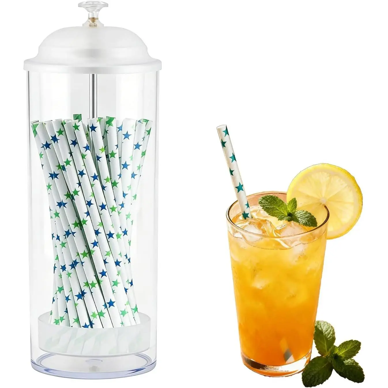 Straw Holder,Straw dispenser with Stainless Steel Lid,Holds straws up to 8.5 inches,for home kitchen,countertop,restaurant Drinking straw container(White)