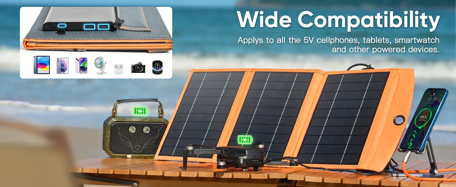 30W Portable Solar Panel Charger with 10000mAh Battery | Foldable Solar Power Bank for Camping, Hiking & Outdoor Trips | Outdoor Solar Panel USB-C Fast Charging for iPhone, Samsung & Tablets