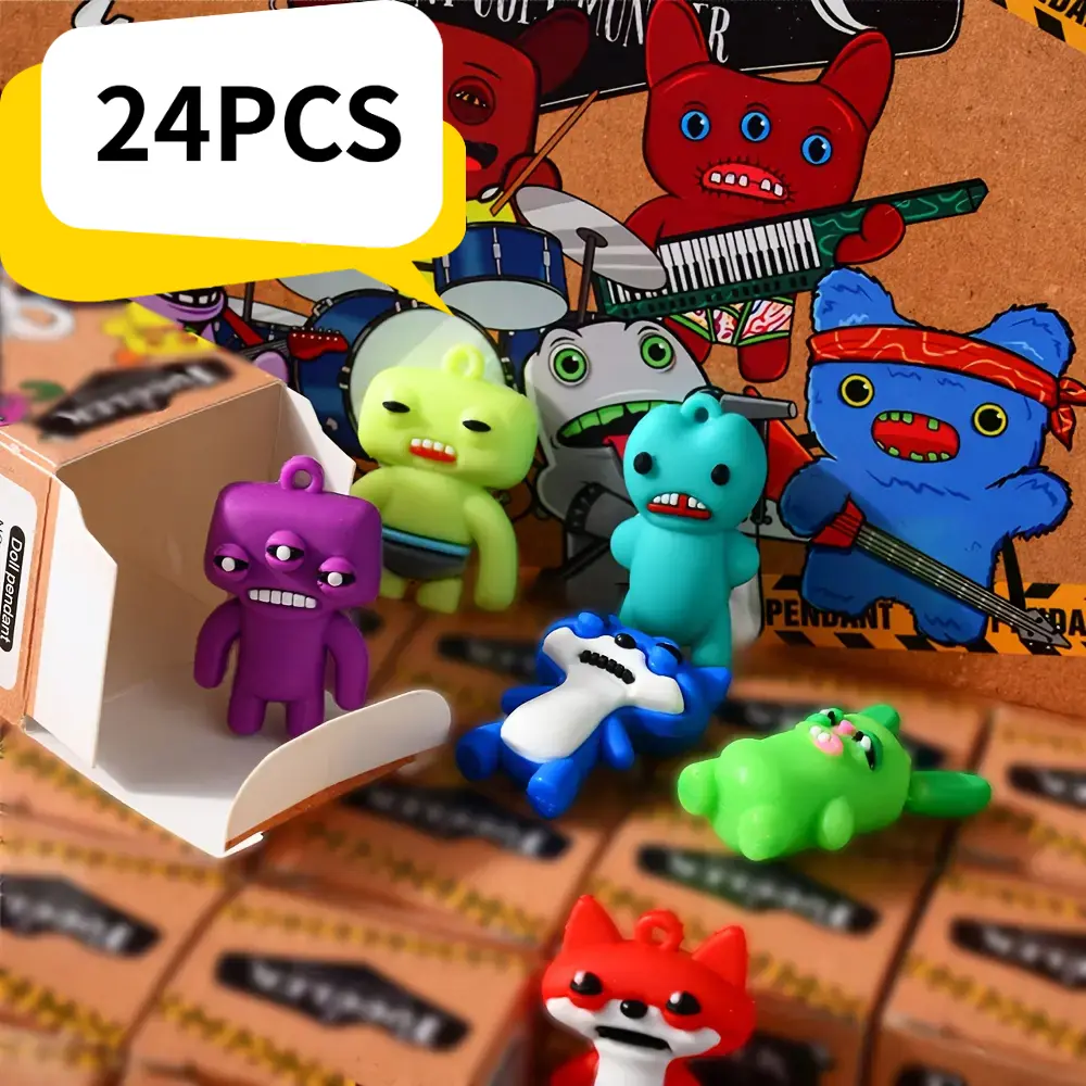 24pcs Mini F-G-R Tooth Monster Keychain Collection,Complete Set of Cartoon Character Charms with Bag Hooks, School Prize Gift, Hanging Ornament, Fun Collectible Key Charms, Cool Keychains