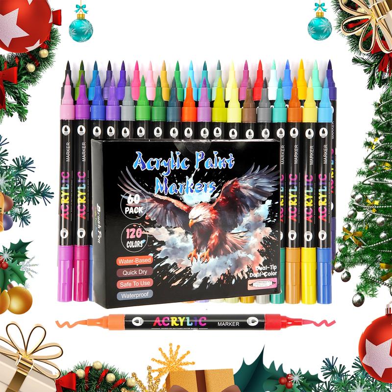 120 Colors Acrylic Paint Marker Pen Set, 60pcs/set Permanent Oil Marker Pen, Multifunction Art Supplies for Rock Painting, Fabric, Stone, Wood, Glass, Paper, Plastic, Christmas Gift, Acrylic Markers