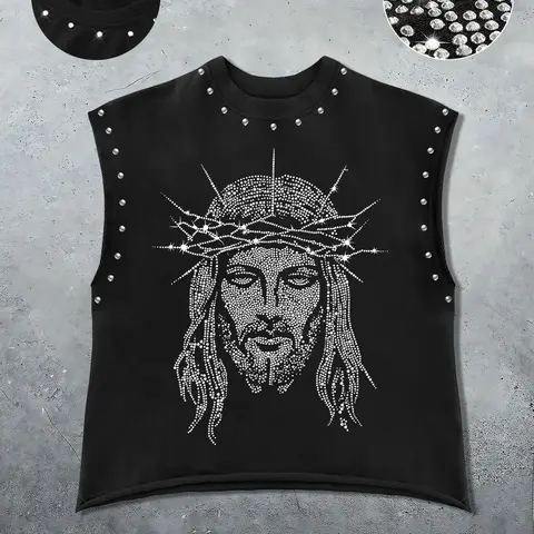 Men's Casual Menswear Sleeveless Vest Knit Tank Tops Knitted Vest with Religious Graphic Print, Vintage Style, Comfortable Fit, Fashionable and Versatile, Perfect for Summer