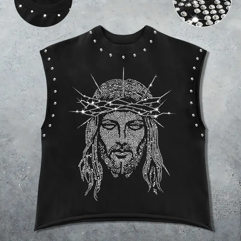 Men's Casual Menswear Sleeveless Vest Knit Tank Tops Knitted Vest with Religious Graphic Print, Vintage Style, Comfortable Fit, Fashionable and Versatile, Perfect for Summer