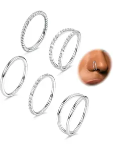 5Pcs 18G 16G Steel Nose Rings Hoop for Women CZ Clicker Hinged Septum Pierced Ring Lip Helix Cartilage Double Hoop Earring Daith Rook Conch Body Piercing Jewelry for Women 8mm 10mm