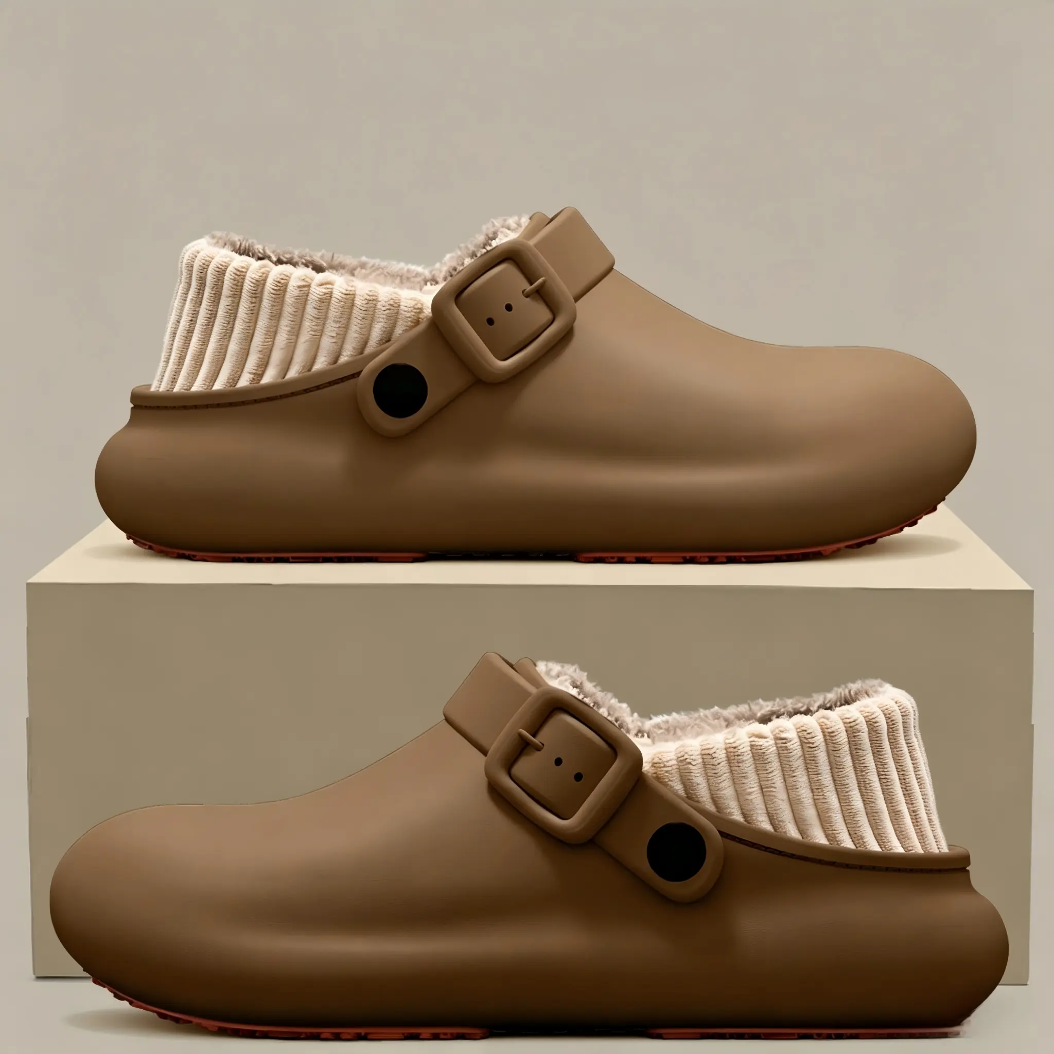 Unisex Warm Plush-Lined Mule Clogs Footwear, Adjustable Buckle Strap, Waterproof EVA Non-Slip Oil-Resistant Work Shoes for Healthcare Staff & Kitchen Food Service (Work Safety Equipment)