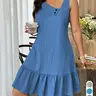 Elegant Sleeveless Dress with Asymmetrical Neckline, Asymmetrical Design Dress, French Chic Style, Casual Wear, Perfect for Office & Summer Daily Wear