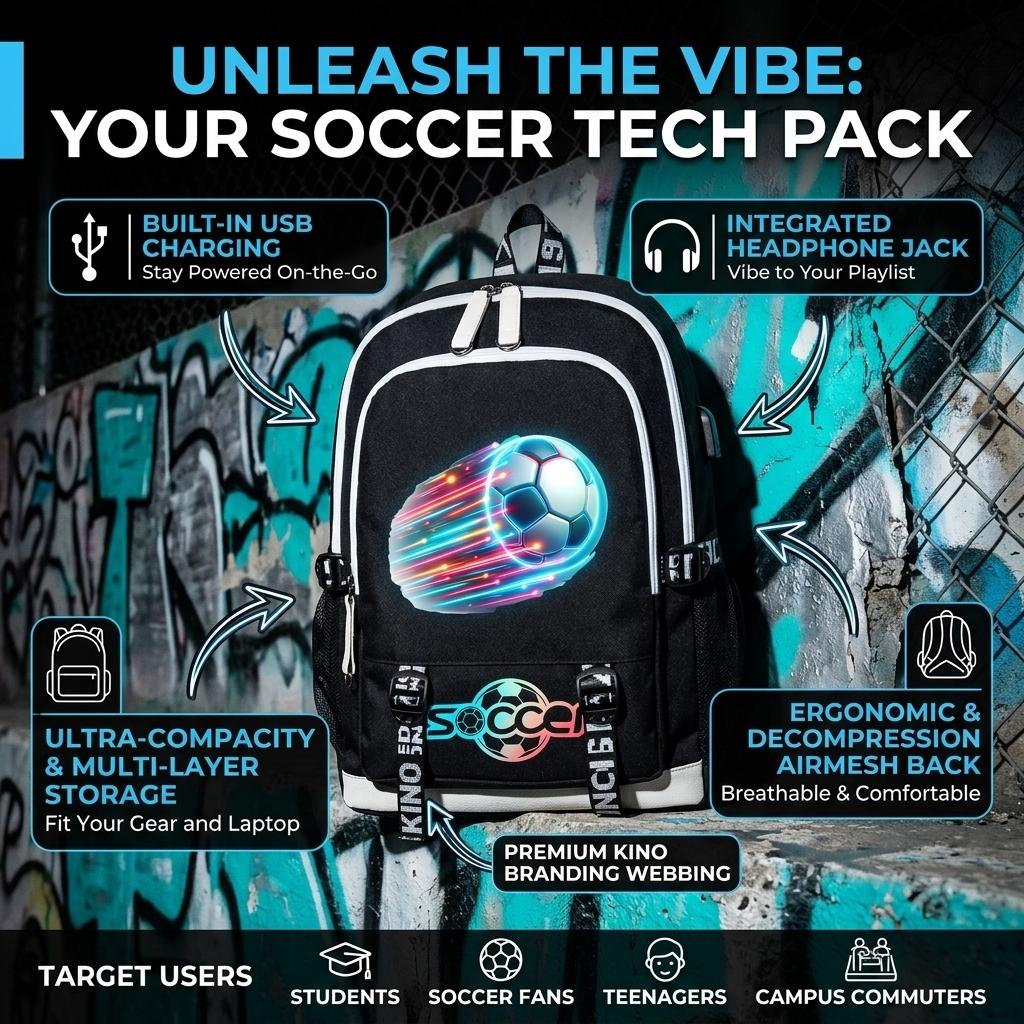 World Cup Soccer Star Print Student Backpack USB Charging Port Breathable Wear Resistant Ergonomic Weight Relief School Bag Large Capacity Laptop Backpack For Boys Girls School Travel Daily Commute Sturdy Construction