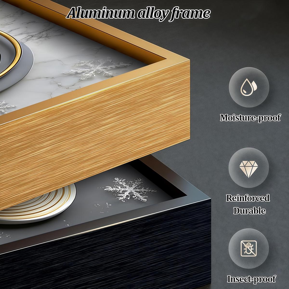 3 Counts Aluminum Alloy Framed Painting, Abstract Geometric Gold Feather Art Pictures, Home Decoration For Living Room, Bedroom, Office, Restaurant, Hallway Wall Decor, Odorless Print Artwork, Luxury Perfect Gift For Friends And Family