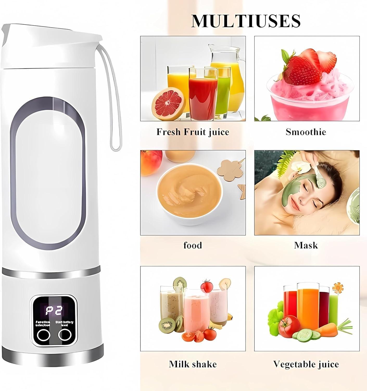 Portable Blender Personal Electric USB Rechargeable with LED Display, 450ML Portable juicer Shakes and Smoothies Blender, Small Blenders, Mixing, Compact, Convenient and Versatile#Summervibes