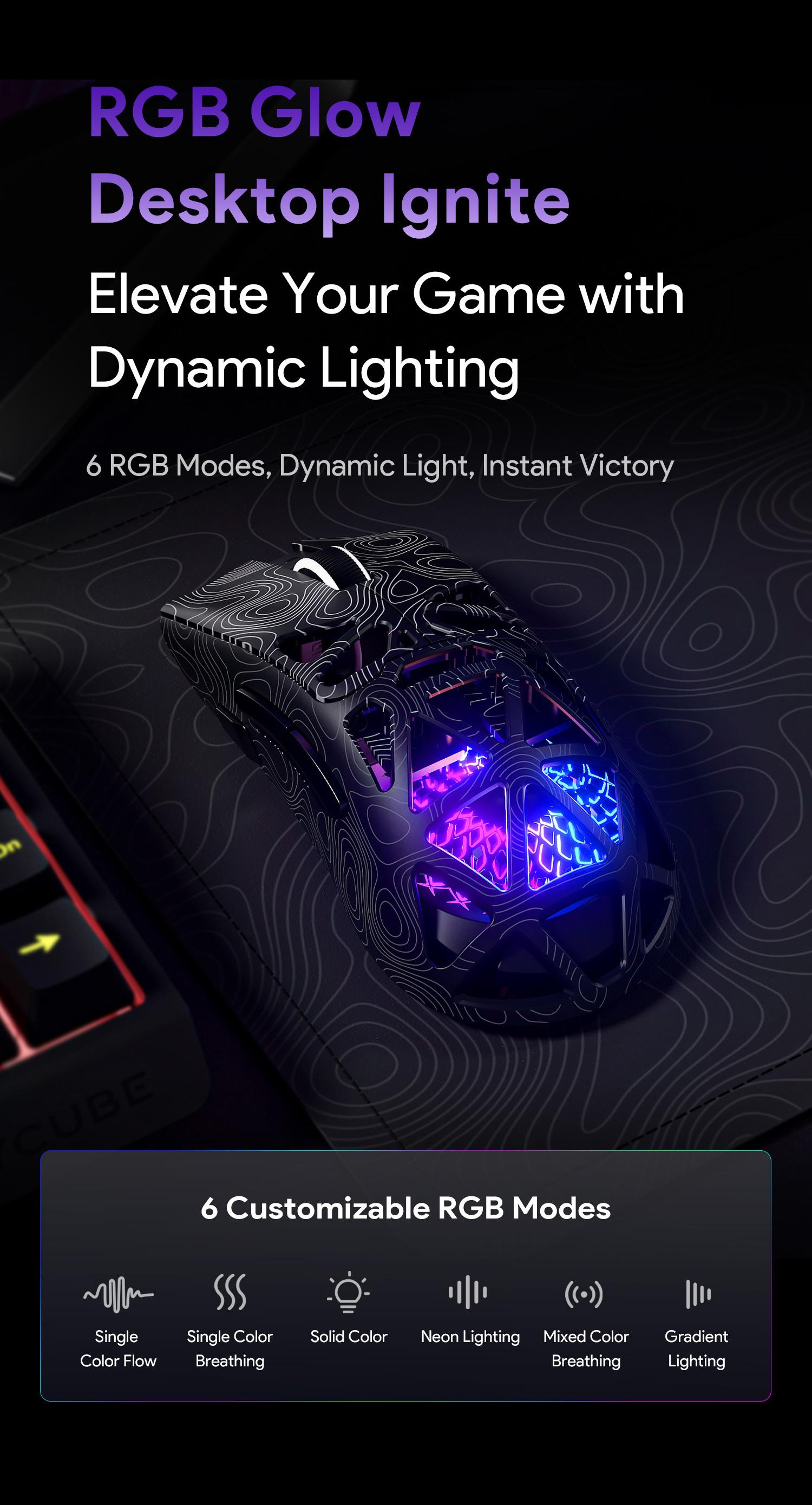 FURYCUBE G11 Tri-Mode Gaming Mouse 2.4G Bluetooth Wired Rechargeable RGB Lighting Optical Sensor for Gaming & Office Accessories