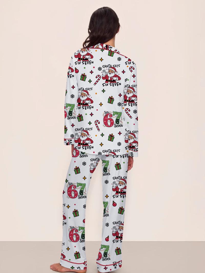 Women's 67 Six seven santa  Christmas Pajama Set, Fall & Winter Long Sleeve Loungewear, Elastic Waist Pants, Comfortable Cute Holiday, Christmas Gift