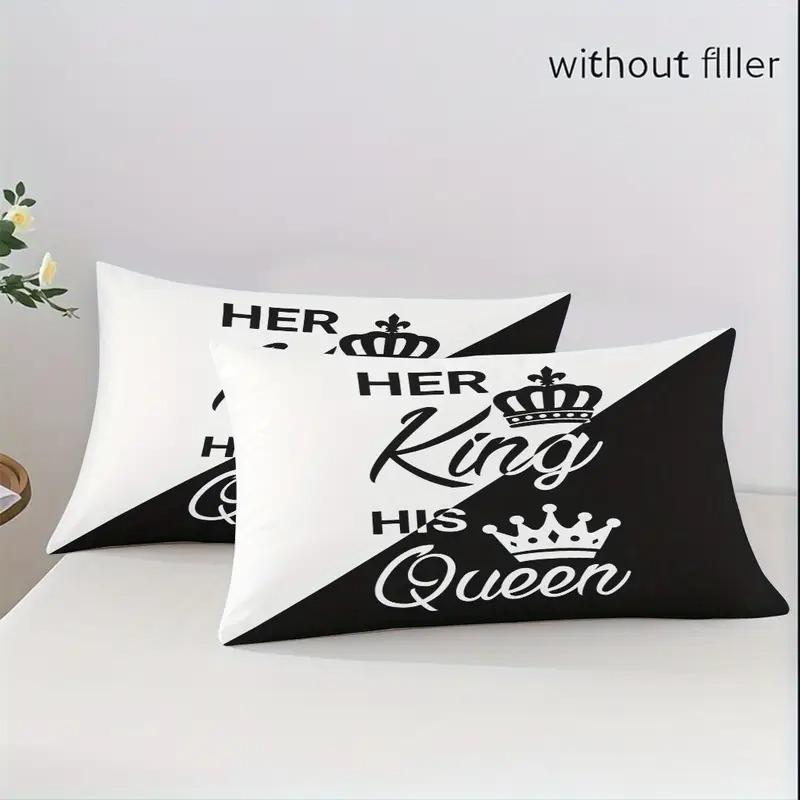 3-Piece Patchwork King Queen Word Pattern Print Bedding Set, Soft Cotton Polyester Fabric, Includes 1 Fitted Sheet + 2 Pillowcases Bed Sheet Sets