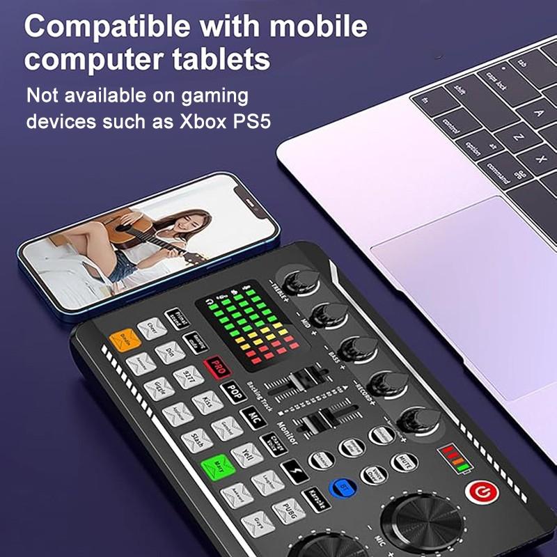 Wireless Bluetooth-compatible Dj Sound Card Device, RGB Color Buttons, Bm-800 Microphone Set, PC Phone Karaoke Party Live Streaming, Live Audio Mixer, Audio Mixer for PC