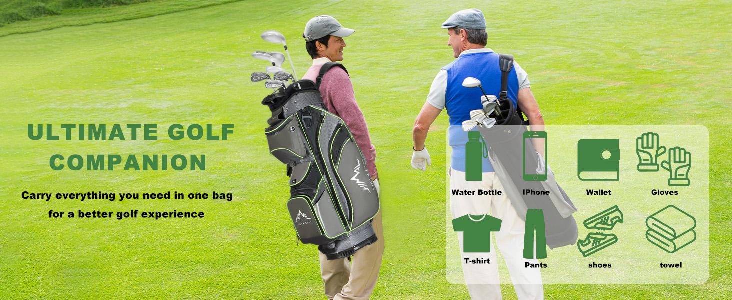 UNIHIMAL 14-Way Golf Cart Bag with Full Length Divider, Premium PU Leather Golf Bag with Plush Top, Magnetic Pocket and Rain Cover for Men