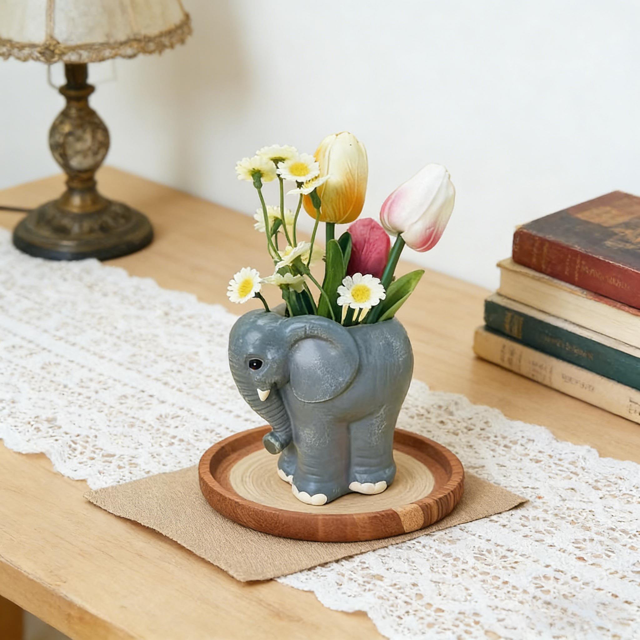 Elephant Shape Vase, Cute Healing Style, Creative Resin Craft, Desktop Floral Decoration, Home Decor Gift Idea, Perfect for Interior Design