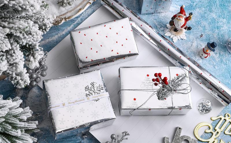 RUSPEPA Silver Snowflake Christmas Wrapping Paper Roll with Metallic Foil Shine 3 Rolls 17 Inches x 10 Feet Seasonal Holiday Touch Decorative