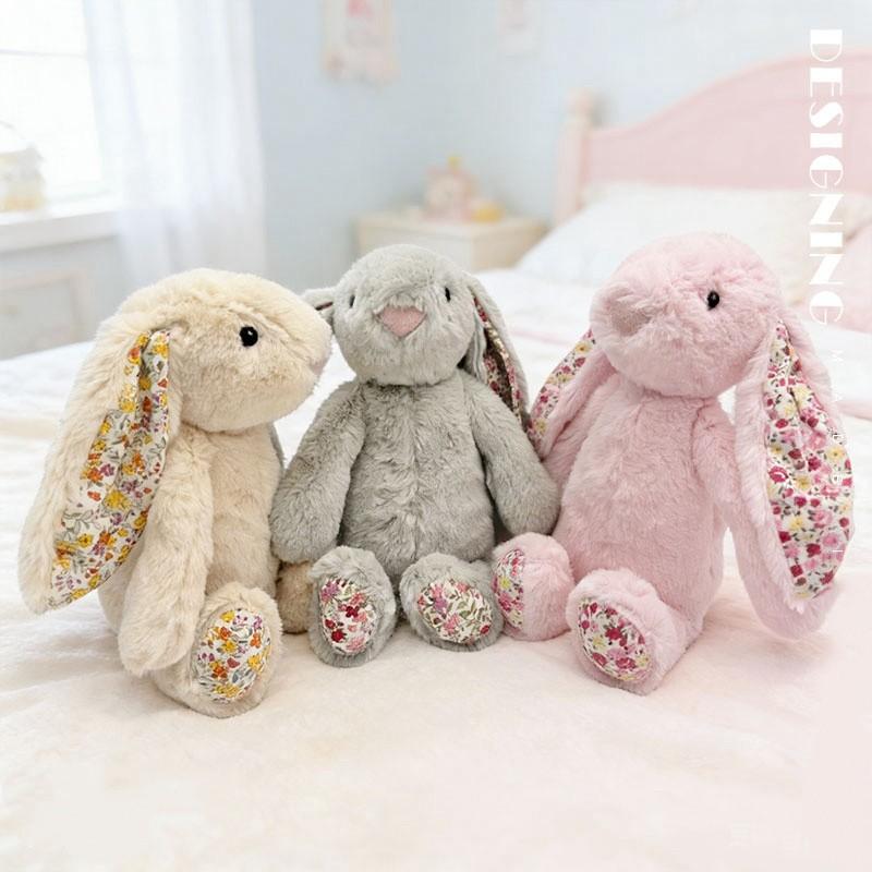 Cute Rabbit Plush Toy, Floral Lop-Eared Bunny Plush Doll, Childhood Stuffed Animal, Birthday Gift, Christmas Gift for Children, Home Decoration