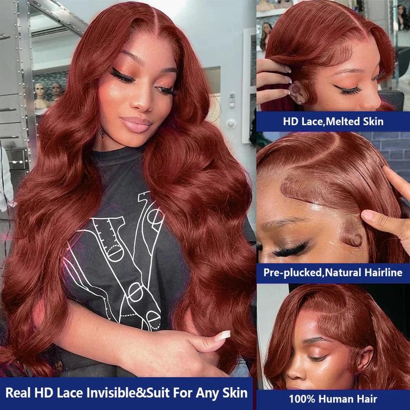 Bling Hair Reddish Brown Body Wave HD 13x4 13x6 Lace Frontal Human Hair Wig Colored Brazilian Remy Human Hair Wigs For Women Pre Plucked Party Supplies