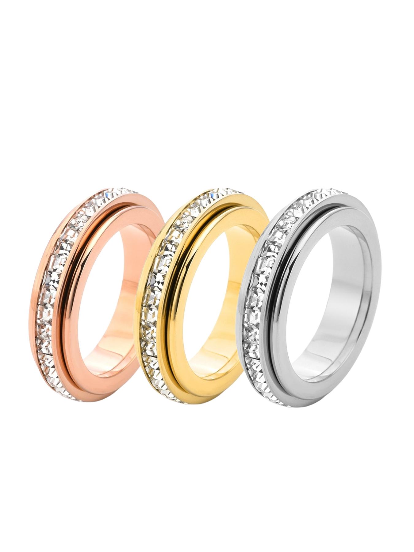 3-piece 18K anti-anxiety ring, fortune-turning rotating stress-relieving ring inlaid with zirconia to relieve anxiety # Jewelry/Stainless Steel/Fade-resistant/Allergy-proof/Couples/Festivals/Parties/Ideal Gift