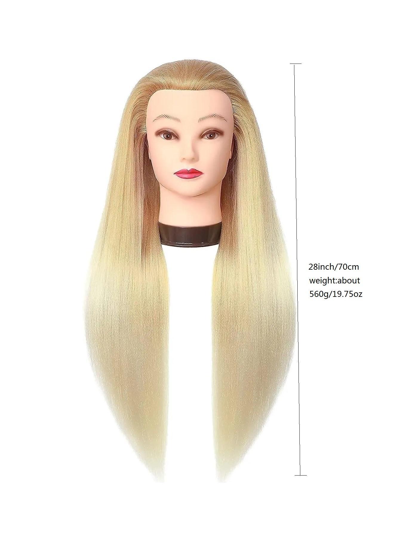 28 Inch Mannequin Head with Hair, Professional Hairdresser Dummy Head for Hairstyling & Makeup, Durable Plastic Material