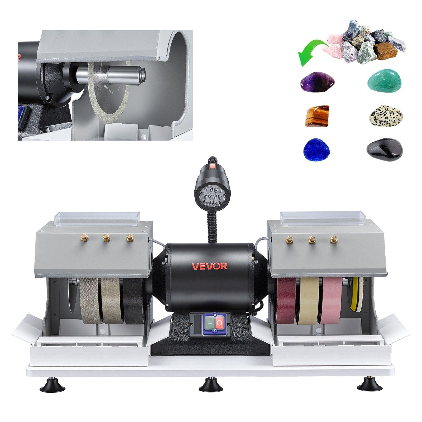 【Summerfinds】VEVOR 8 in VV-JH-8P Cabbing Machine, 3/4 HP (550 W) 1800 RPM Lapidary Rock Grinder Polisher with Diamond Wheels, Resin Wheels, LED Lamp, Water System, Splash Guard, 79 lbs, 29.2x13.4x13.0 in Lapidary Equipment for Gemstone Work, 29.2X 13.4X 1