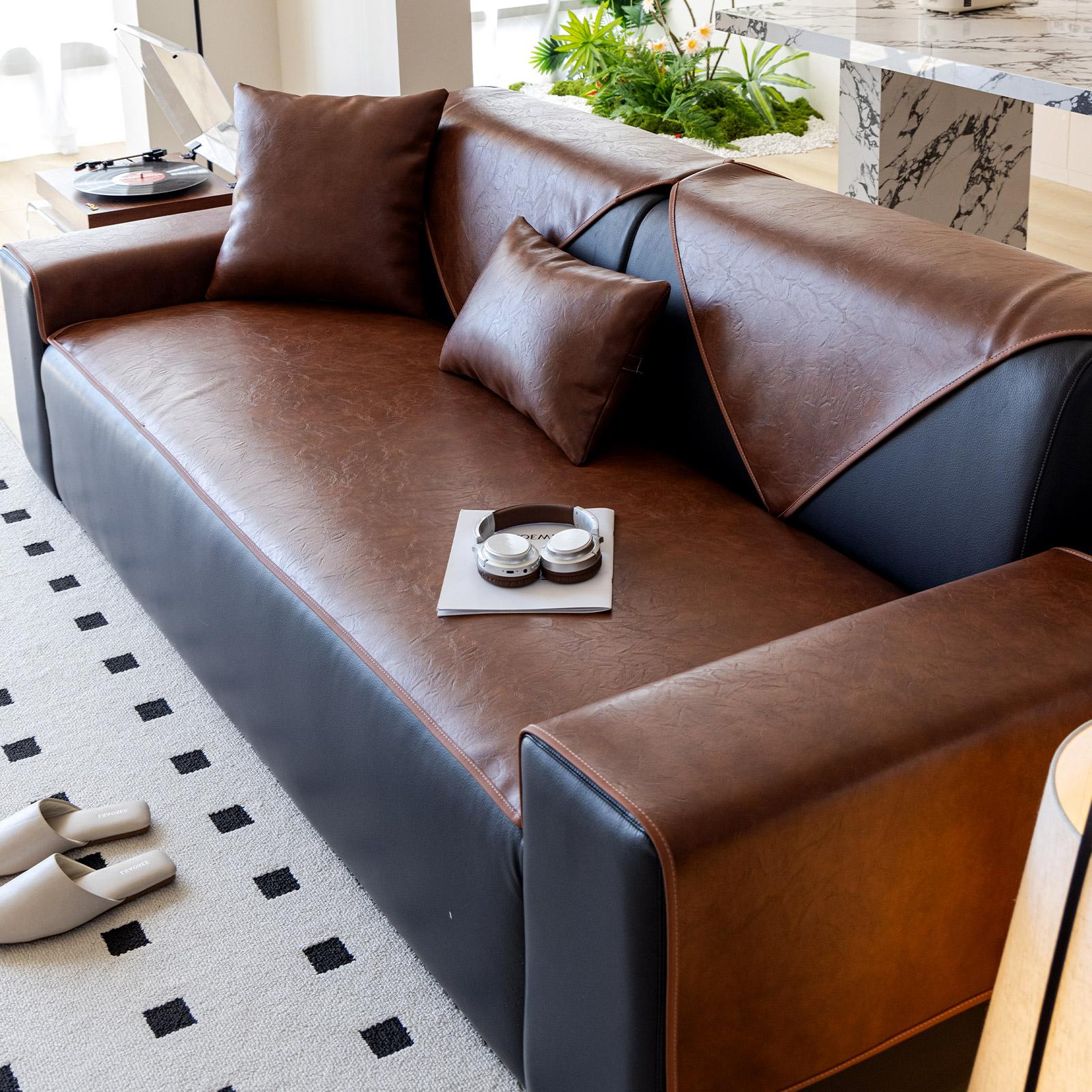 1pc retro thick leather sofa cushion, modern light luxury style, one-piece easy bed, universal in all seasons, can be used in living room, bedroom