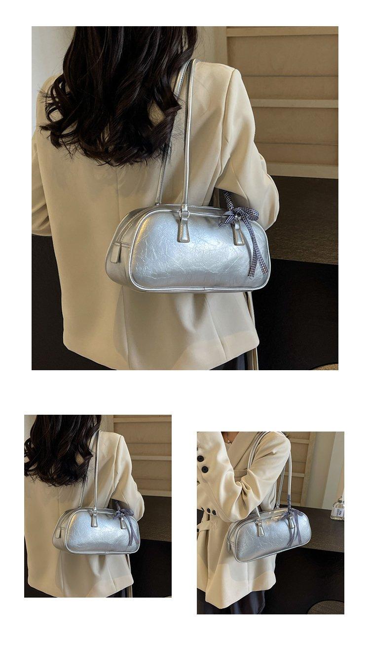 Vintage Waxed Leather Bowknot Baguette Bag, Luxury Commute Underarm Shoulder Bag, Versatile Texture Handbag, Korean Style Ins Fashion Bag for Women
