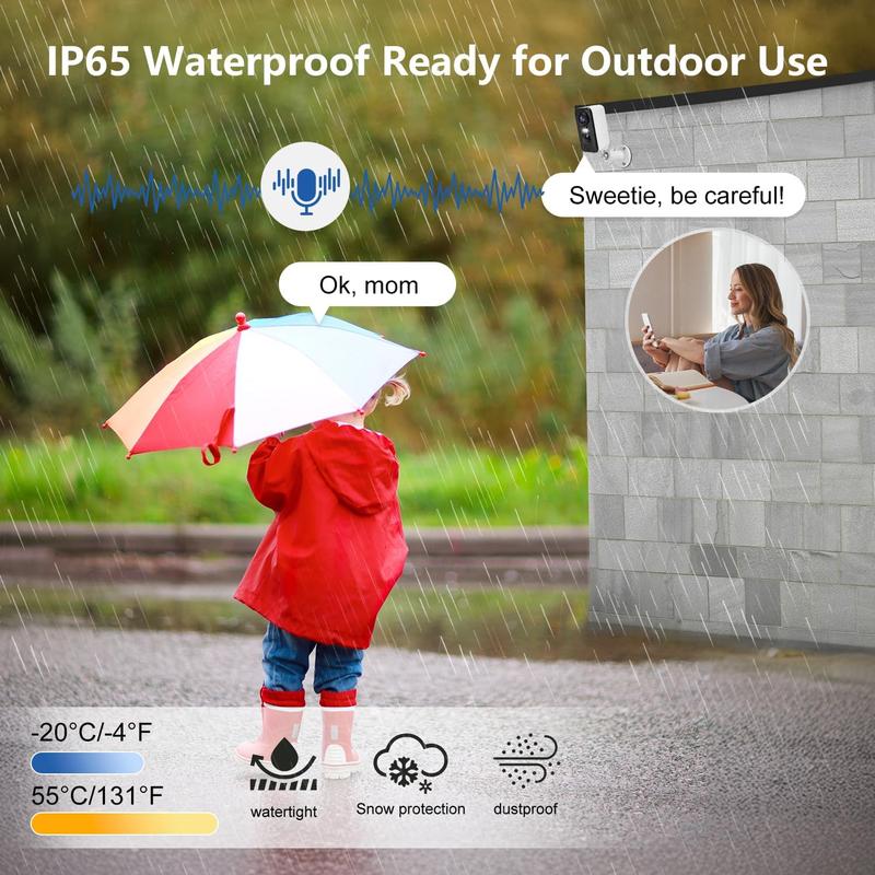 Solar Security Camera Wireless Outdoor/Indoor,  Battery Rechargeable Waterproof Continuous Power, Color Night Vision, SD Card/Cloud Storage