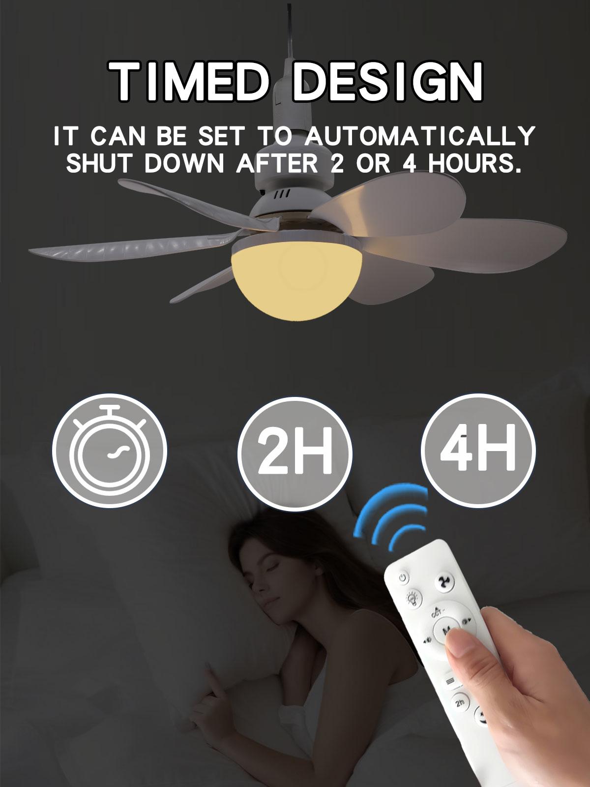 E27 Light Socket Compatible with Ceiling Fan, Wireless Remote Control & LED Bulb, 3 Color Changing, 3 Speeds, 85-265v, Small Ceiling Fan