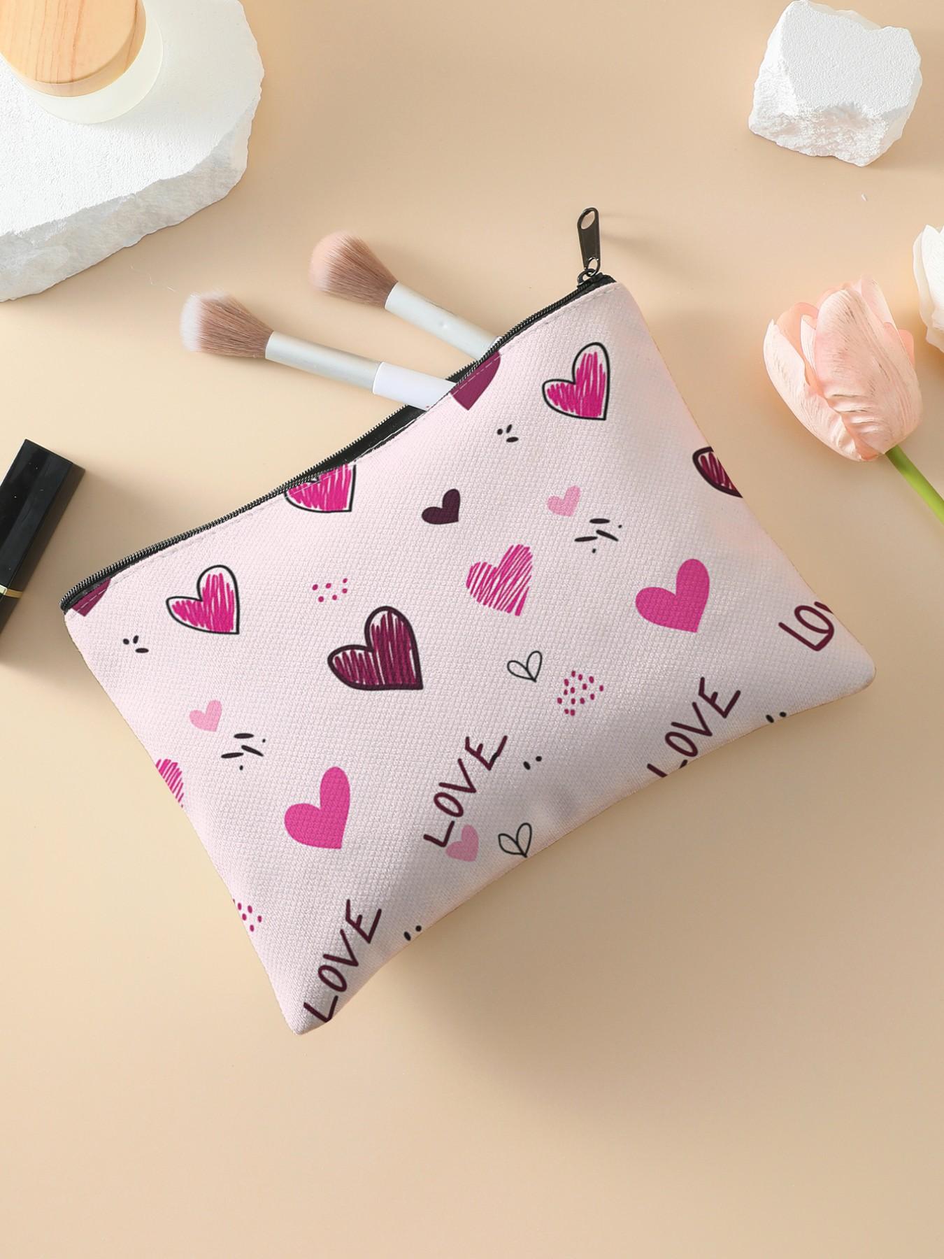 Heart-Shaped Snack Bag for Travel Use, Organizer Pouch, Organizes Cosmetics & Emergency Snacks, Ideal Gift for Friends & Sisters, Fashionable Travel Storage Bag for Valentine's Day, Zipper Pouches, Handheld Cosmetic Pouch