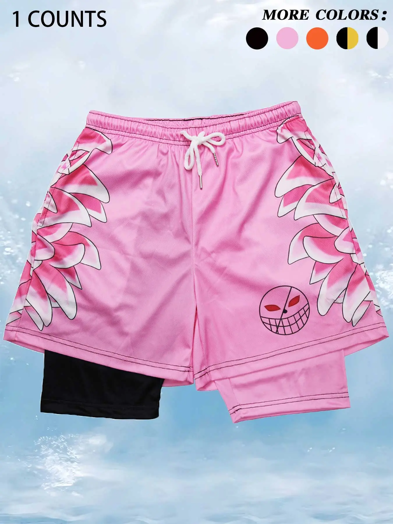 Men's Colorblock & Cartoon Print Drawstring Waist 2-in-1 Sports Shorts, Athleisure Street Shorts, Streetwear, Gym Shorts, Athletic Shorts, Quick-Dry Breathable Fabric, Regular-Fit Sporty Pocket Track Bottoms, Men's Sports Clothes for Summer