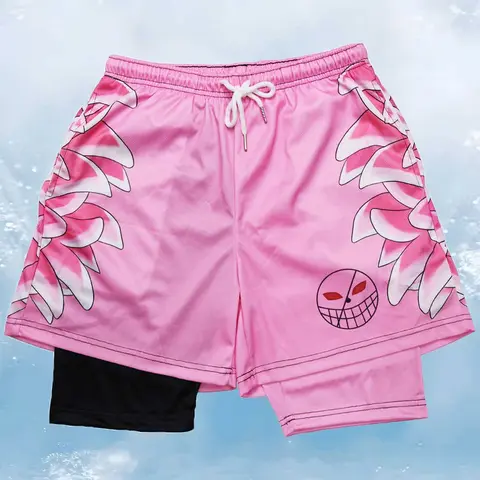 Men's Colorblock & Cartoon Print Drawstring Waist 2-in-1 Sports Shorts, Summer Sport Shorts, Gym Shorts, Athletic Shorts, Quick-Dry Breathable Fabric, Regular-Fit Sporty Pocket Track Bottoms