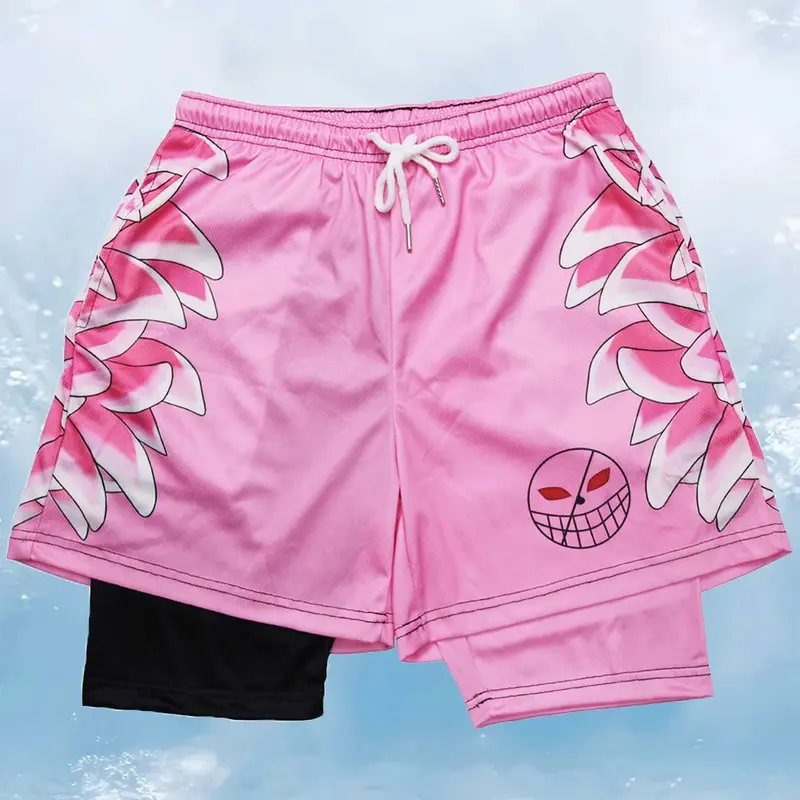 Men's Colorblock & Cartoon Print Drawstring Waist 2-in-1 Sports Shorts, Summer Sport Shorts, Gym Shorts, Athletic Shorts, Quick-Dry Breathable Fabric, Regular-Fit Sporty Pocket Track Bottoms
