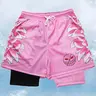 Men's Colorblock & Cartoon Print Drawstring Waist 2-in-1 Sports Shorts, Summer Sport Shorts, Gym Shorts, Athletic Shorts, Quick-Dry Breathable Fabric, Regular-Fit Sporty Pocket Track Bottoms