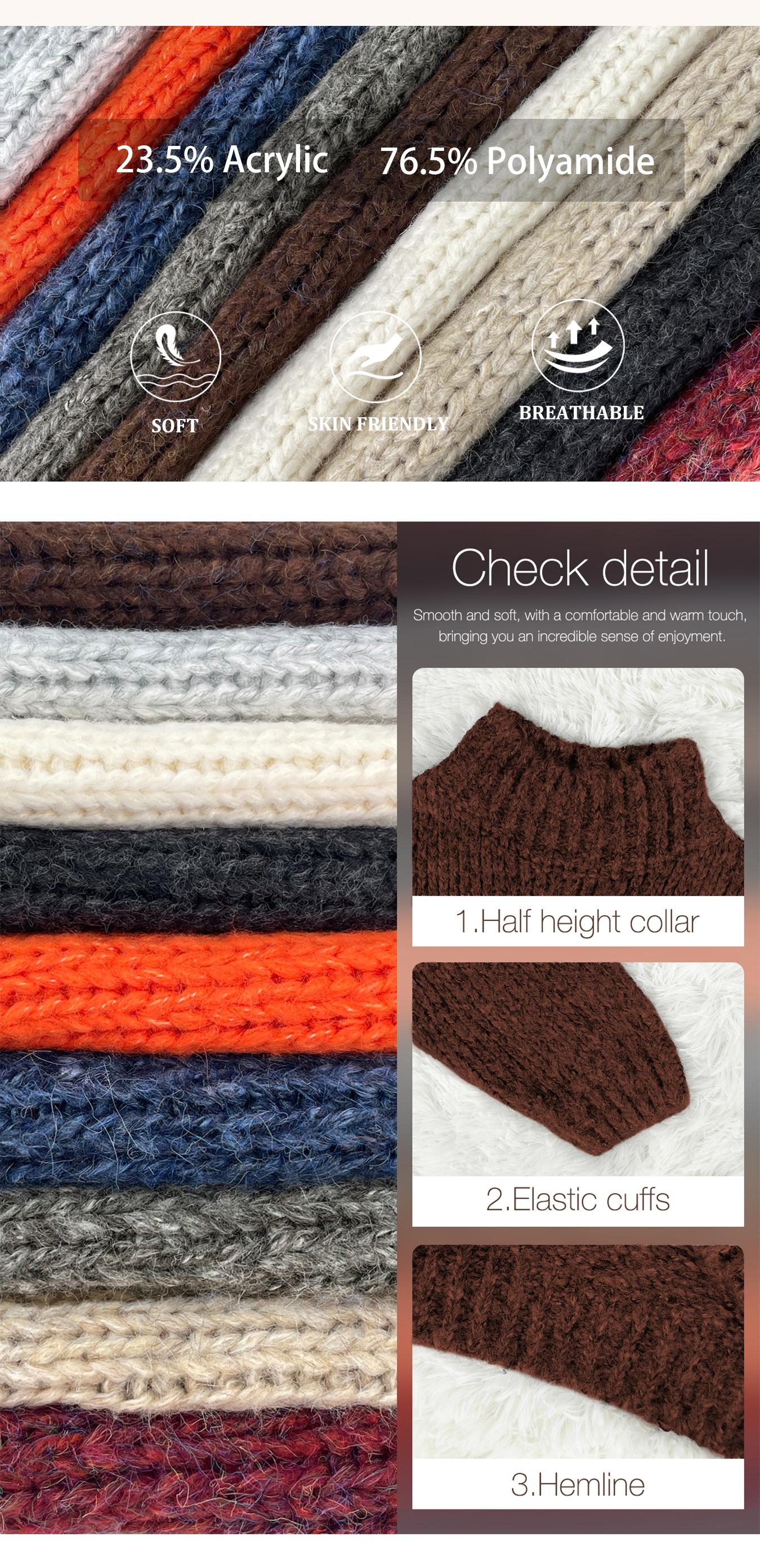 Autumn Winter Women's Sweater, Casual High Neck Knitwear, Simple Style Pullover, Long Sleeve Drop Shoulder Design, Cozy Fashionable