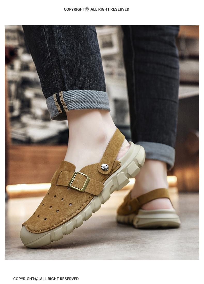Men's Perforated Slingback Clog, Breathable Closed Toe Sandals, Non-Slip Two-Way Wear Slippers, Lightweight Vegan Leather Fisherman Shoes for Beach Hiking Travel, Retro Summer Athletic Outdoor Clogs, Big Size 11 12 13