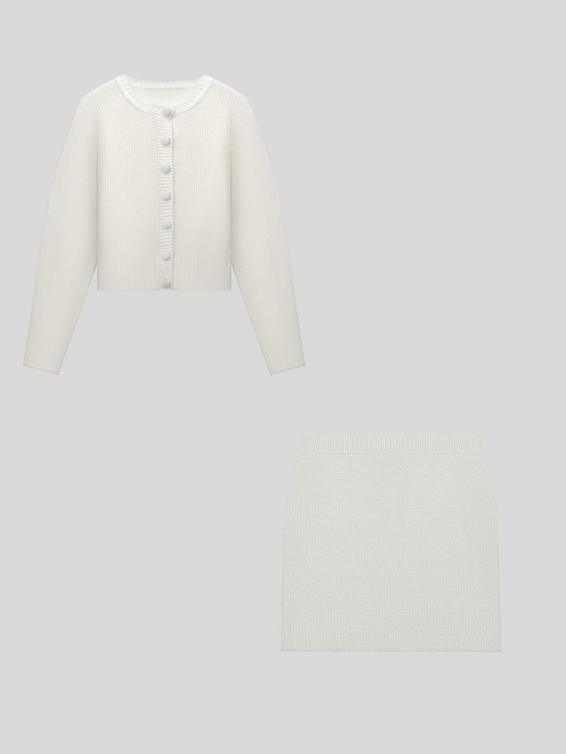 Women's Elegant Retro French Style Short Cardigan Sweater Set, Casual Long Sleeve Knit and Skirt for Autumn Winter Fashion, Womenswear