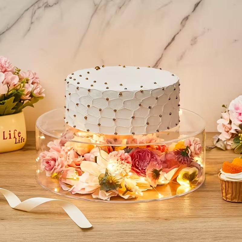 2pcs Transparent Acrylic Cake Stands - Stackable Nesting Cylinder Display Stands with Fillable Tiers, Suitable for Wedding Birthday Party Dessert Display, Reusable Tiered Cake and Cupcake Stands, Event Tableware Safe Design | Clear Style | Smooth