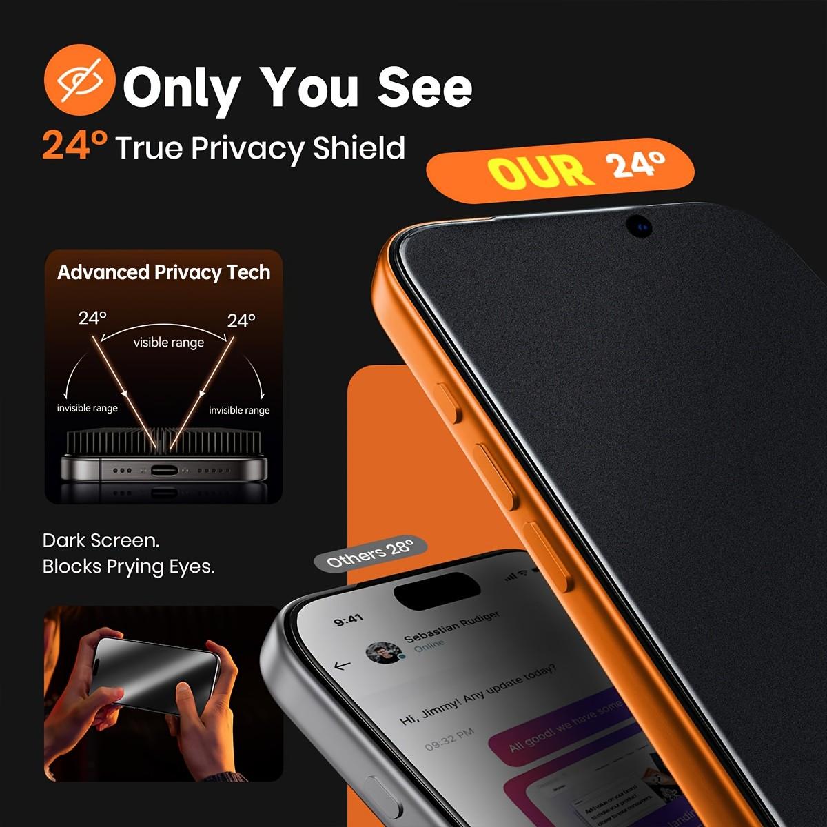 2-pcs Full Coverage Matte Frosted Privacy Screen Protector, Compatible with iPhone 17 Pro Max/17 Air/16 Pro Max/16 Plus/16E/15 Pro Max/14/13/12/11 Anti-Spy, 9H+ Hardness, Upgraded Edge Protection, Anti-Drop, Anti-Scratch, Easy Installation, Bubble-Free.