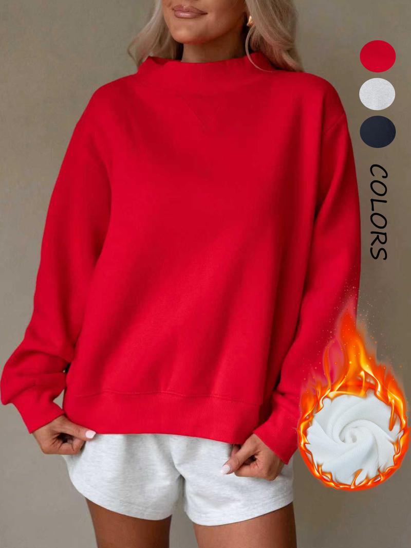 Women's Thick Warm Pullover Sweater, High Neck Long Sleeve Top, Casual Loose-Fit Winter Fashion, Plain Pattern, Fall & Winter Wear
