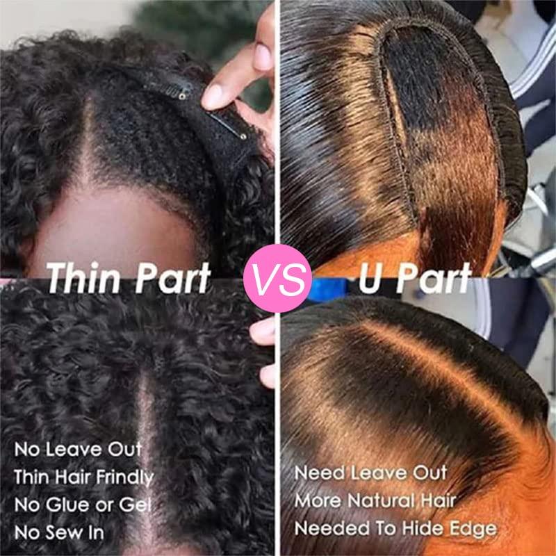 Tahikie V Part Curly Wig Human Hair Upgraded V Part Real Hair Wig Minimal No Sew in No Glue Glueless Afro Kinky Natural Black Brazilian High-Quality 100% Human Hair Beginner Friendly