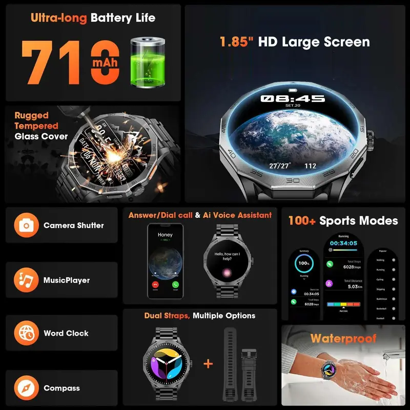 Multifunctional Smartwatch, Fashion Digital Sports Watch for Women and Men, Smart Watch for Android, Waterproof Fitness Smartwatches #GLOBAL PICKS