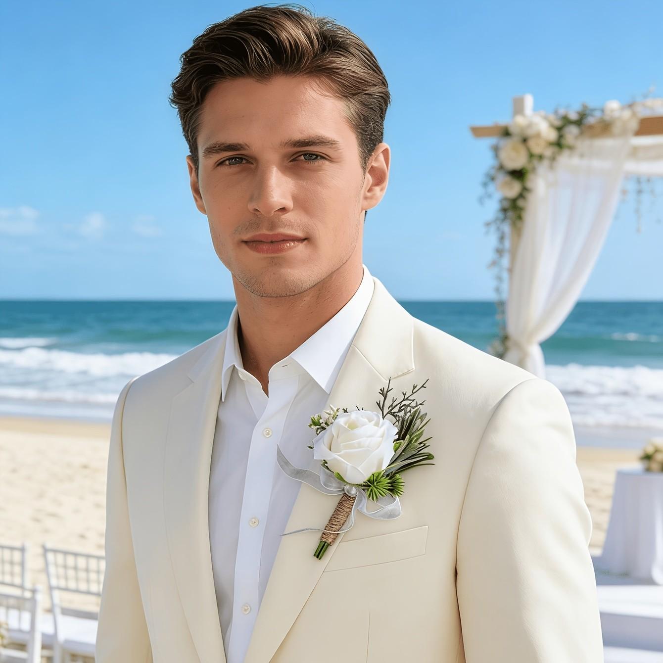 Artificial Rose Flower Boutonniere for Groom, Men's Wedding Flowers, Graduation Party Decoration, 3pcs/2pcs/1 Pc, Elegant Floral Accessory