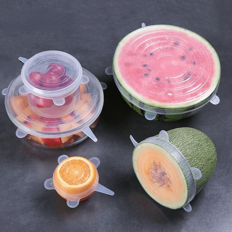 6 Pcs Silicone Stretch Lids, Reusable Durable Food Storage Covers, Fruit Storage, 6 Different Sizes for Bowls & Most Containers, Dishwasher Safe & Freezer Safe
