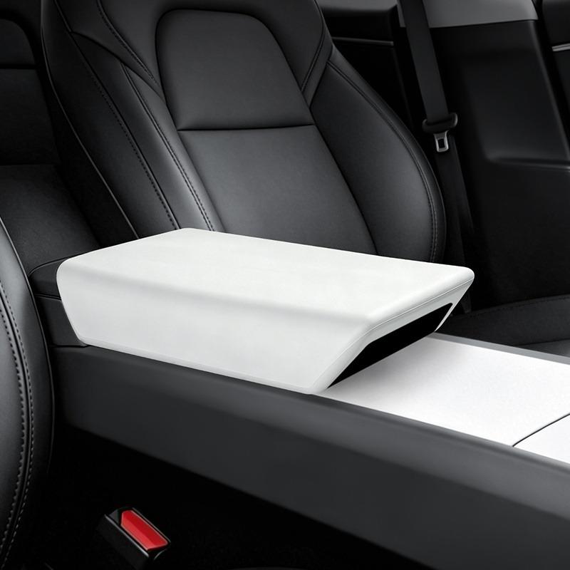 Custom Fit Molded Square Silicone Center Console Cover - Painted Clip-On Flip Top Protector for Tesla Model 3 Highland, Model Y Juniper, Durable, Anti-Scratch, Water Resistant Car Armrest Storage Accessory for Effective Interior Protection