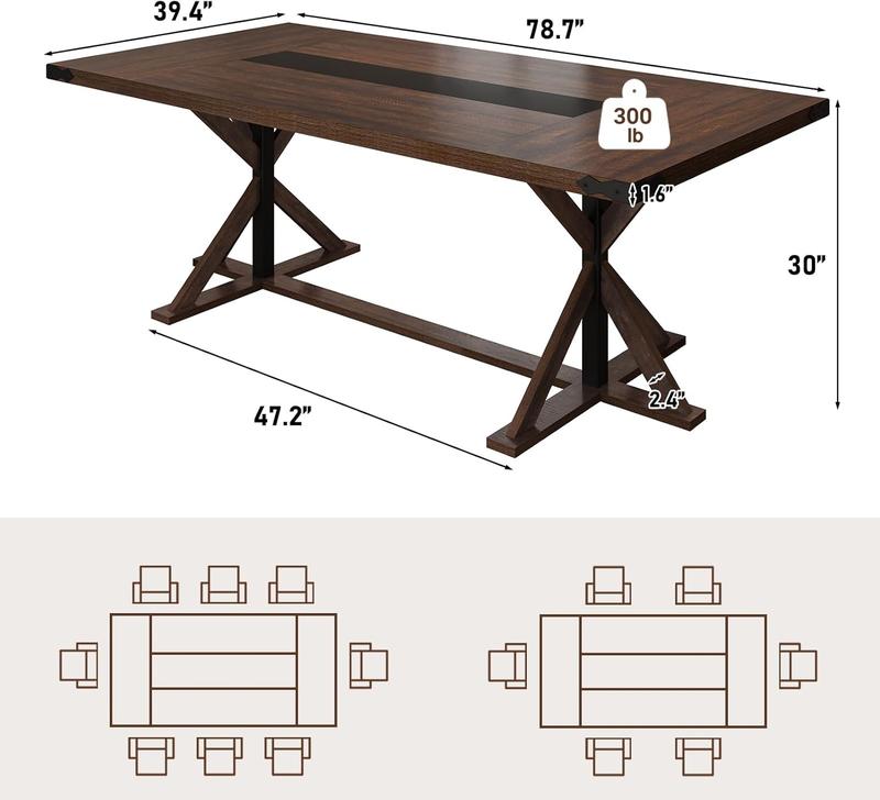 71inch/78inch/94inch Farmhouse Dining Table for 5 6 8 10 People,Rectangular Kitchen Table W/Thickness Waterproof Wood Grain Tabletop,6FT Large Rustic Dinner Table W/Adjustable Leg for Dining Living Room(Brown&black/Brown/Oak)
