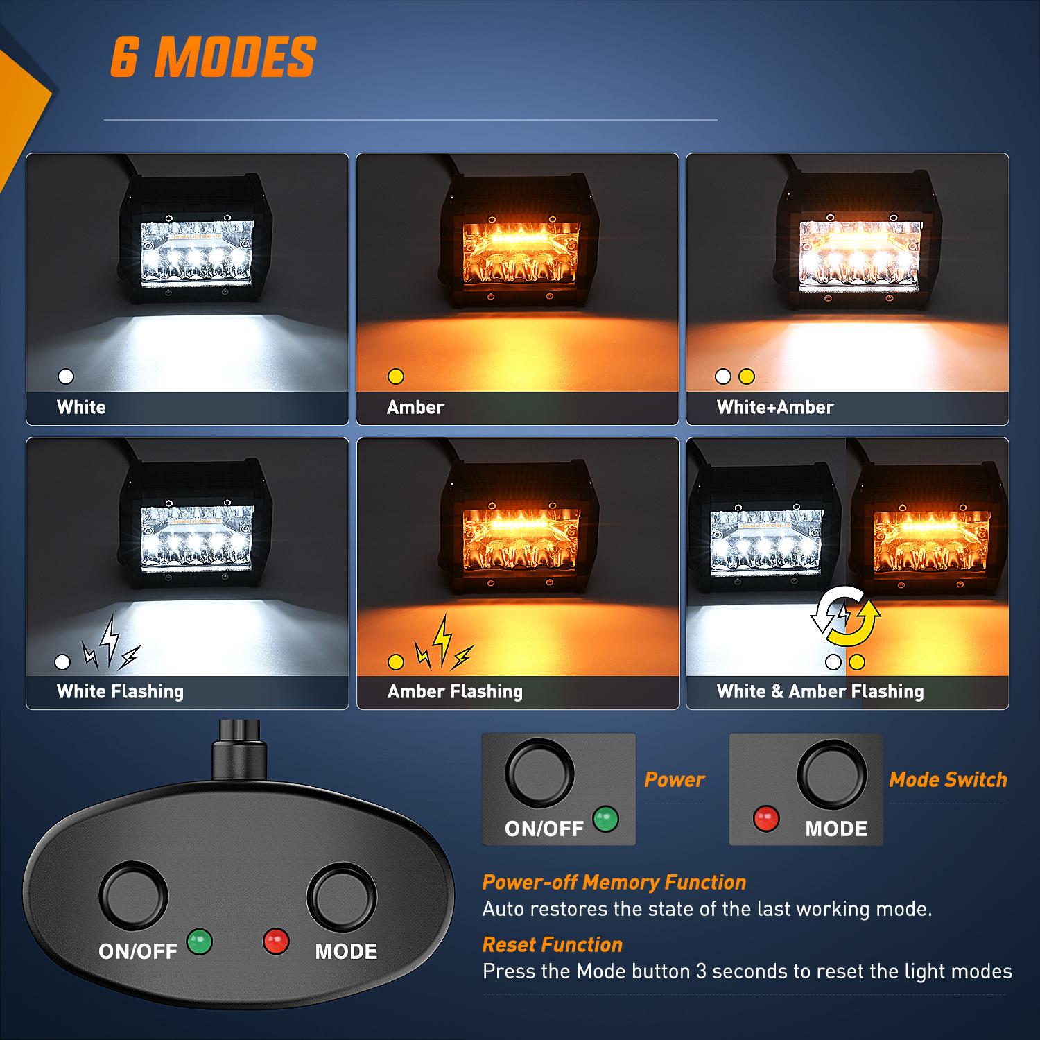 Nilight 2PCS 4Inch 60W LED Pods Spot Flood Amber White Light Bar Strobe 6 Modes Memory Function Off-Road Truck Car ATV SUV Cabin Boat with 16AWG Wiring Harness Kit-2 Lead dealsforyoudays
