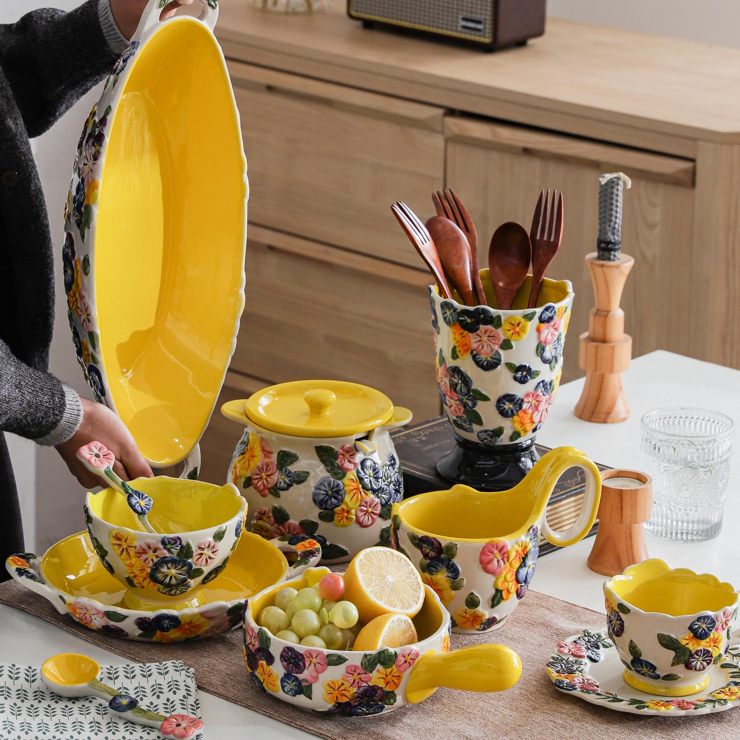 50 Fuya Life Series Ceramic Tableware Set, Farmhouse Style, Durable & Easy Clean, Ideal for Home & Gifts, Multiple Sizes Available