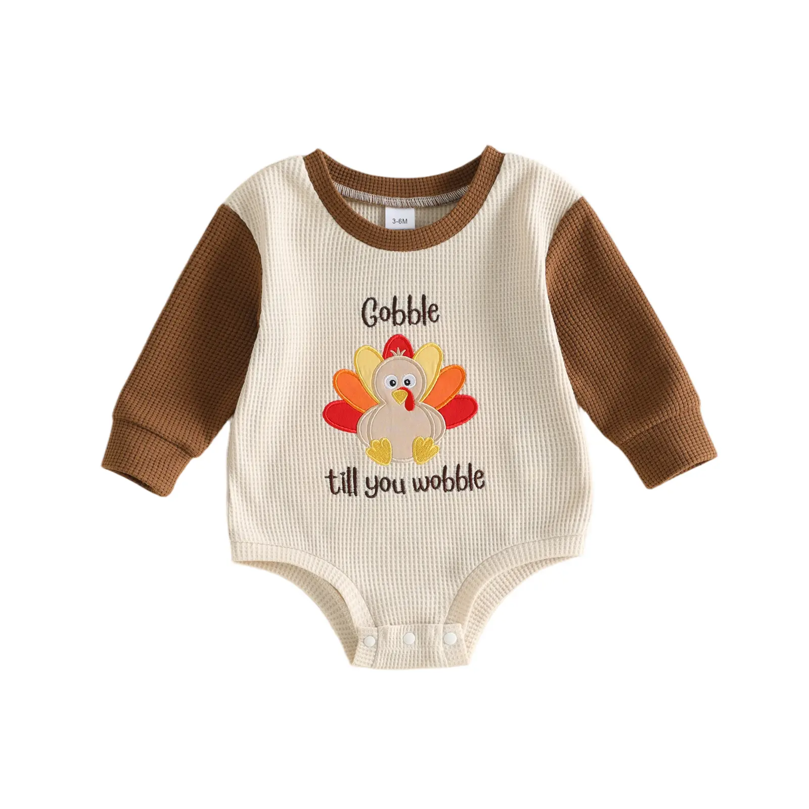 Babamoon Newborn Infant Baby Girl Boy Thanksgiving Romper Gobble Embroidered Contrast Long Sleeve Onesie Bodysuit  0-18M